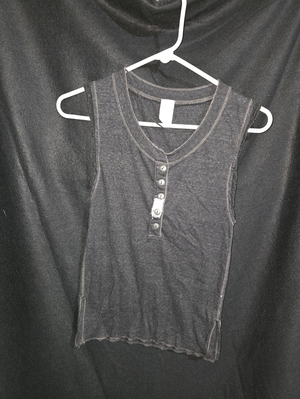 We The Free Black Ribbed Henley Tank with Button Placket